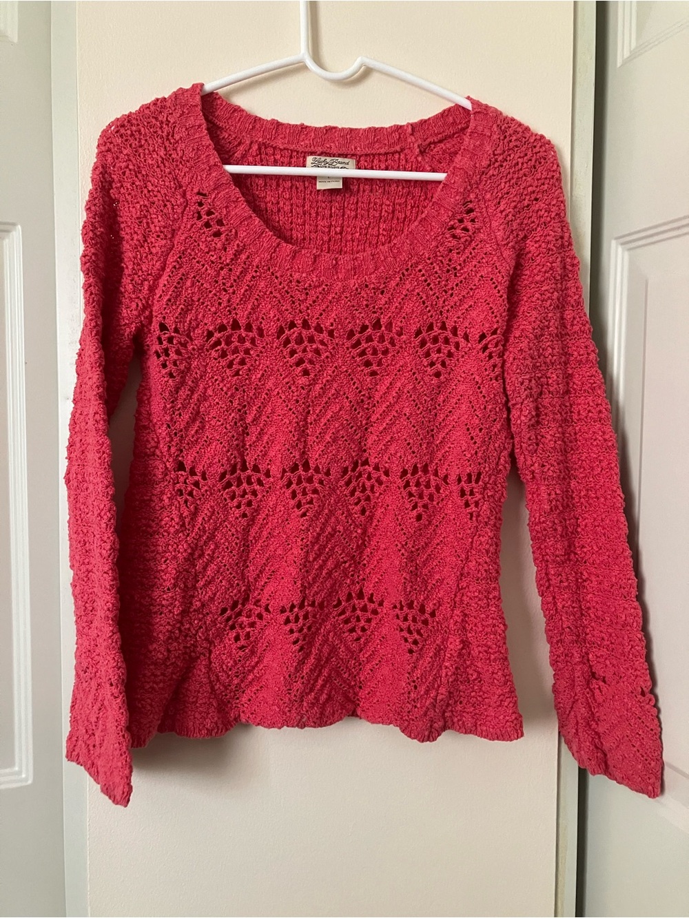 Lucky Brand Textured Open-Knit Long-Sleeve Sweater - Pink